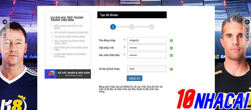 Đăng kí tài khoản tại bk8, điền đầy đủ thông tin để đăng kí.