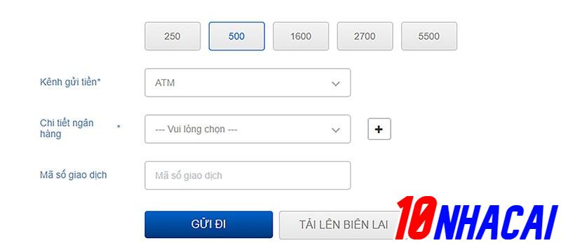 Xác nhận lại tài khoản và chọn gửi đi để hoàn tất quá trình nạp tiền vào tài khoản