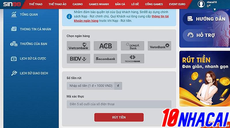 Cách rút tiền tại Sin88 như thế nào?