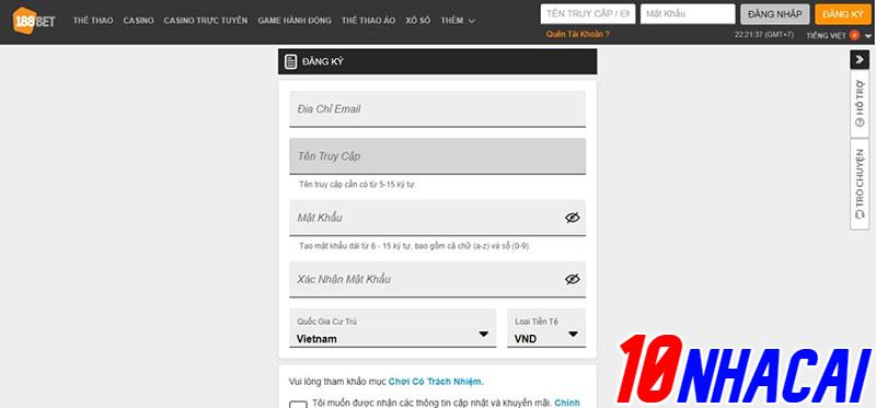 Đăng kí tài khoản tại 188bet như thế nào?