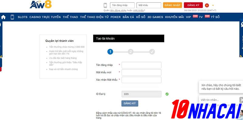 Đăng kí tài khoản tại Aw8 như thế nào?