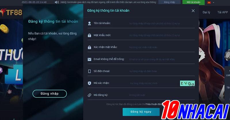 Đăng kí tài khoản tại TF88 như thế nào?