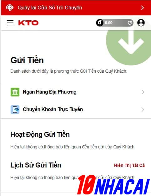 Hình thức gửi tiền tại KTO