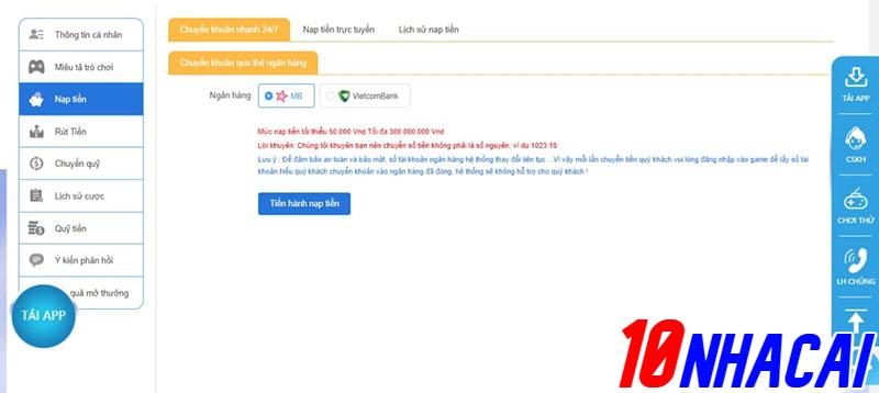 Nạp tiền tại nhà cái 123B như thế nào?